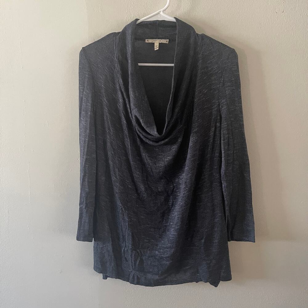 Soft Joie Womens Medium Blue Cowlneck Lightweight Sheer Knit Sweater Soft